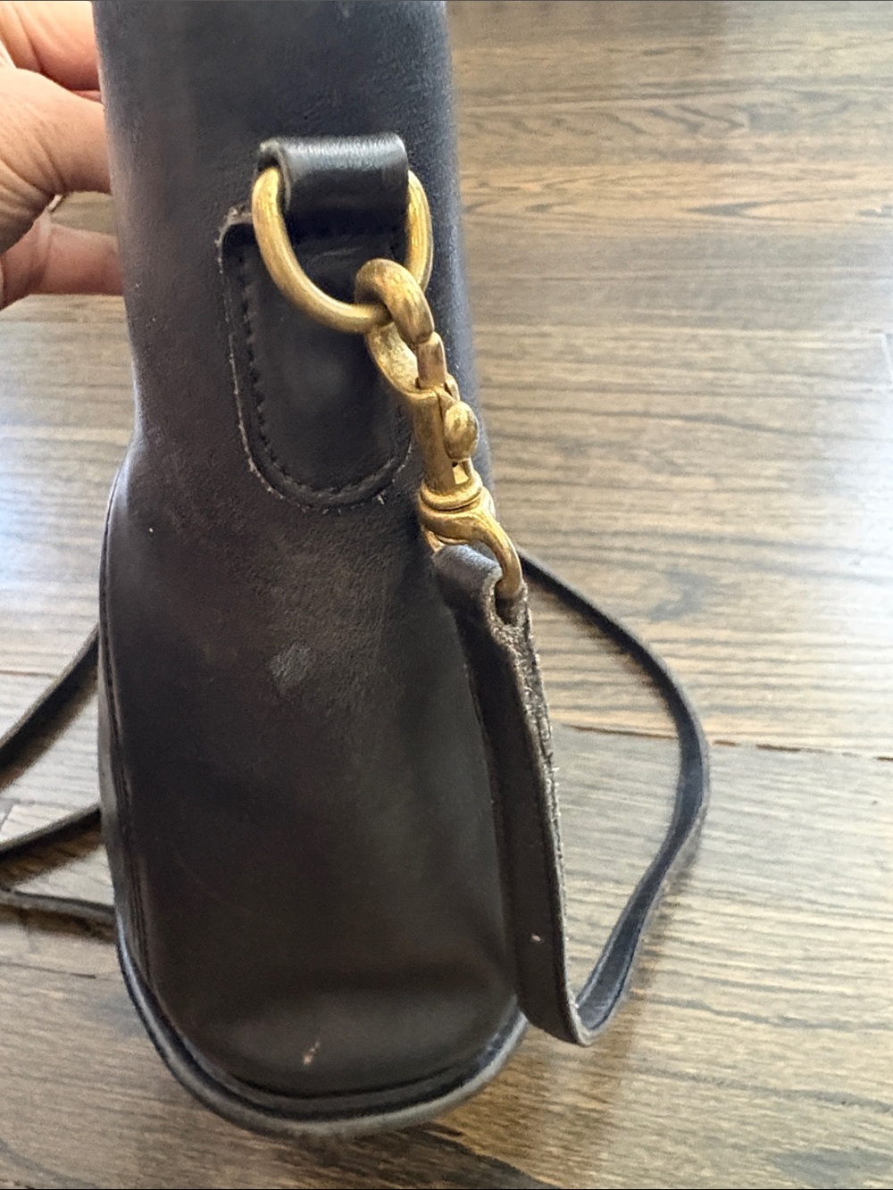 Vintage Black Leather Tote Crossbody Bag with Cutout Handles by Coach - Picture 9 of 10